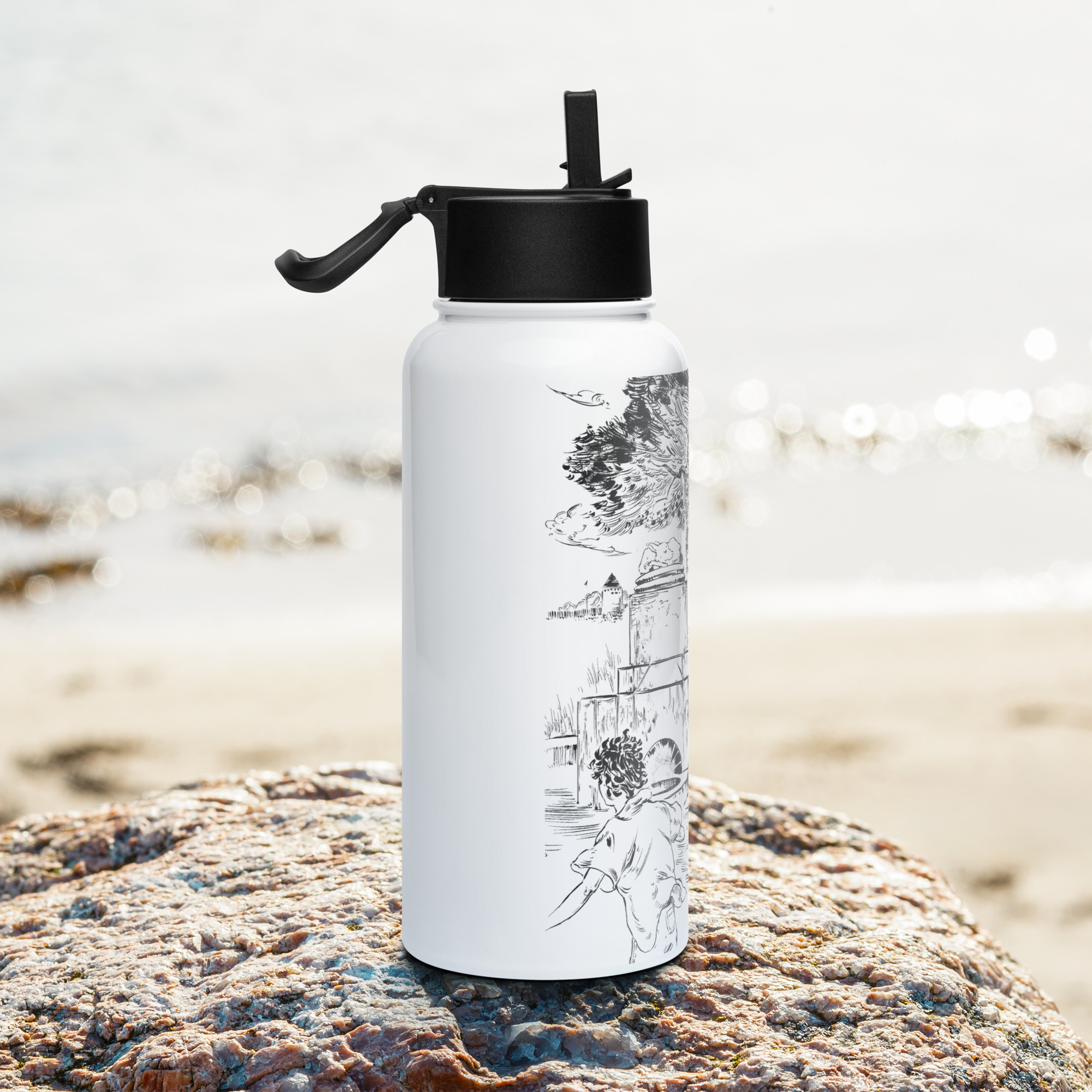 Terry, Gary, and Larry at the Fountain - Stainless steel water bottle with a straw lid - Image 2